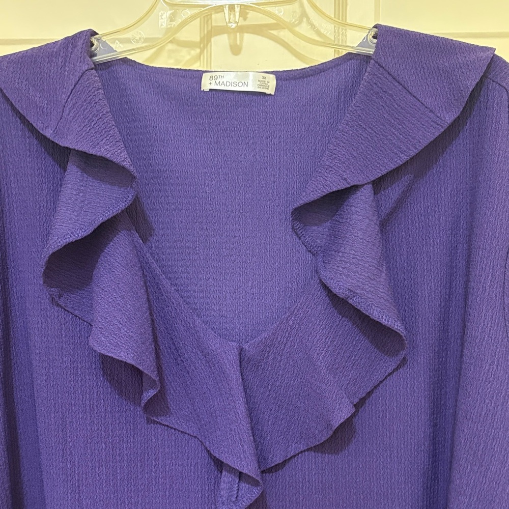 89th & Madison Deep Purple Blouse with Ruffle Neckline - Picture 5 of 5